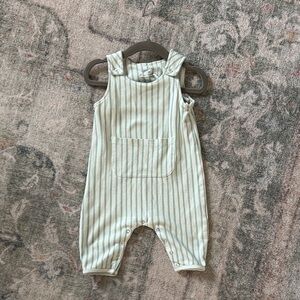 Mint Stripe Cotton Overalls with Front Pocket